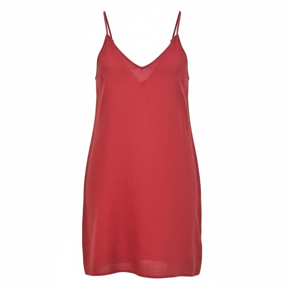 Linen Minimalist Camisole Dress Medium Mini Red Summer Vacation Pockets Oversiz